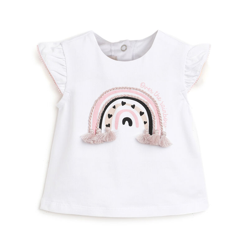 Girls White Embellished Short Sleeve T-Shirt image number 0